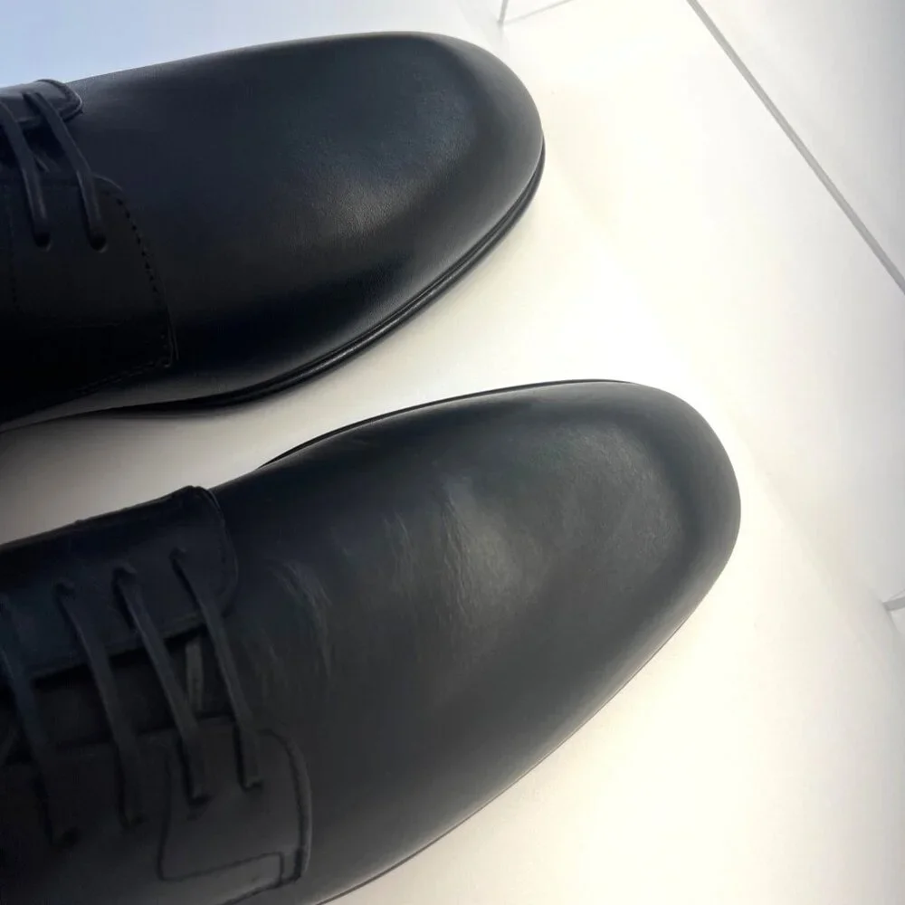 Ferragamo Fosco Men Leather Shoes Black Derby Oxfords Size 9.5